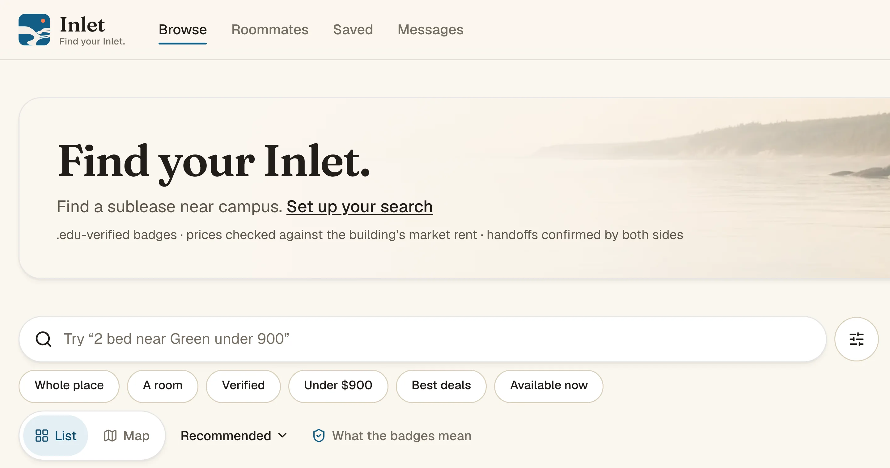 Inlet's search, filters and campus map